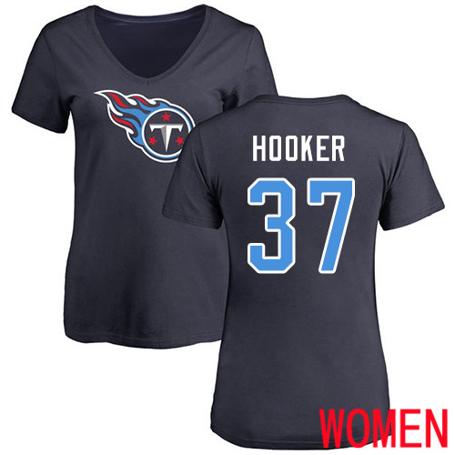 Tennessee Titans Navy Blue Women Amani Hooker Name and Number Logo NFL Football #37 T Shirt->women nfl jersey->Women Jersey